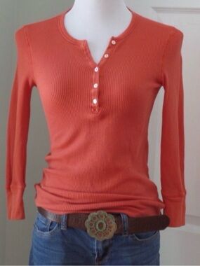 Splendid Coral 3/4-Sleeve Waffle Henley